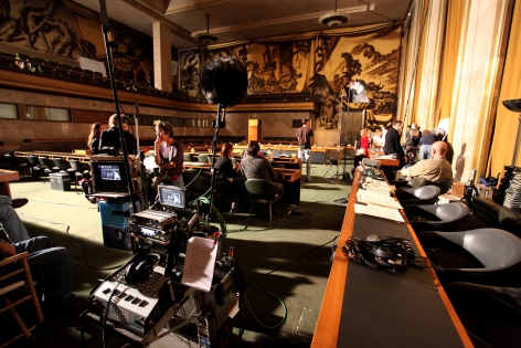  UN photo/Pierre Albouy, 14 novembre 2010, Geneva, Swizerland.The Council Chamber at the Palais des Nations in Geneva. Shooting of ‟ Belle du Seigneur‟, movie realized by Glenio Bonder, with Jonathan Rhys-Meyers and Natalia Vodianova. 