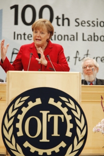  Ms Angela Merkel, Chancellor, Federal Republic of Germany. International Labour Conference, 100th Session, Geneva, June 2011.
Photo Pierre Albouy/ILO/2011