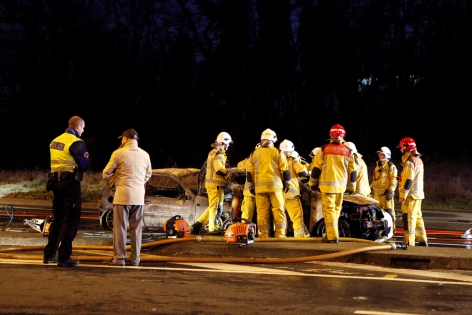  Genève, le 29 décembre 2012.Accident entre deux voitures sur la route de Vernier. Un mort. La circulation a été complètement coupée.©Pierre Albouy